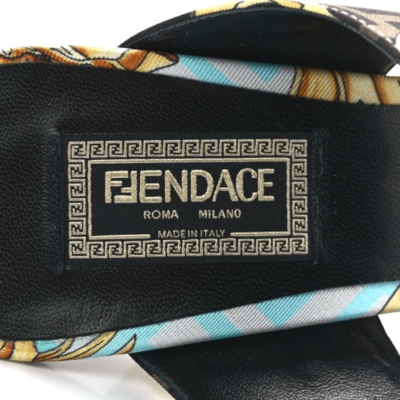 NEW FENDACE FENDI X VERSACE BAROQUE MEDUSA SILK MULE SANDAL - Picture 6 of 13